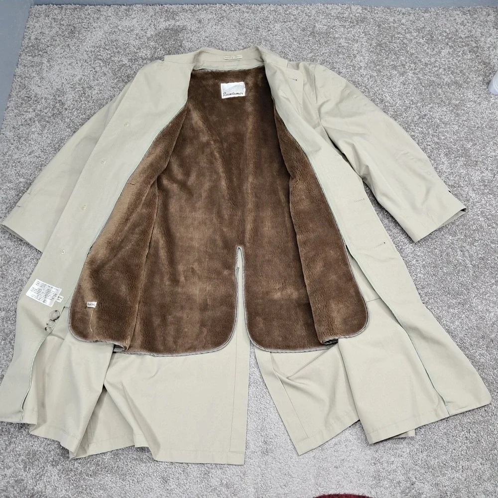 Raintamer Mens Vintage Tan Trench Coat Zip Out Faux Fur Liner Big Tall 50 T08-01